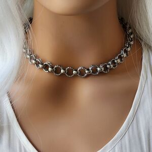cult gaia Rolo Large Chunky Textured Rhodium 18K White Gold Plated